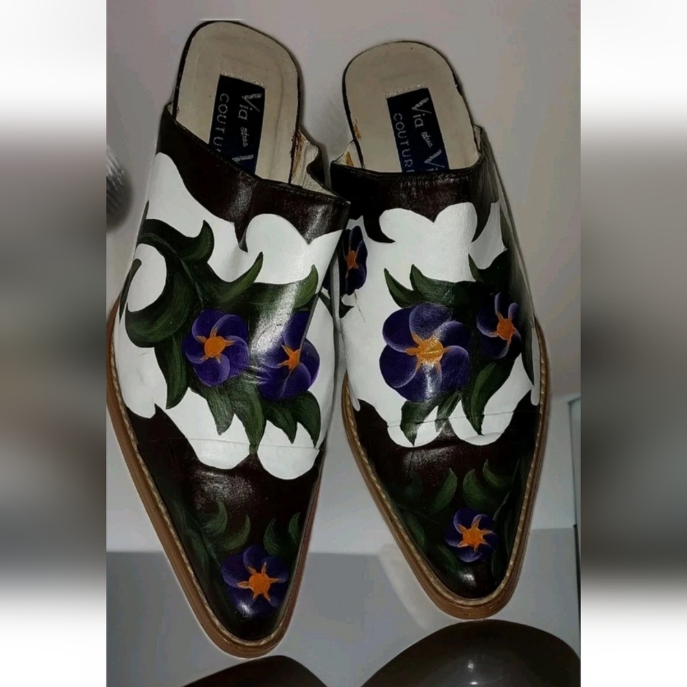 Via Blue Via Couture Cowgirl Hand Painted Mule Boots, Size 7